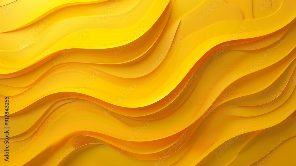 Poster abstract 3d modern wave curve design with dynamic texture effect on bright yellow background, futuri