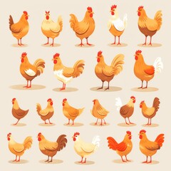 "Collection of Colorful Chicken Illustrations - Perfect for Educational Materials, Farm-Themed Projects, and Childrenâ€™s Books"