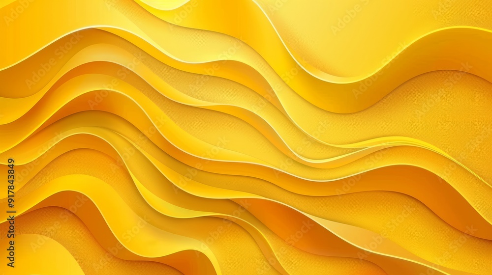 Poster abstract 3d modern wave curve design with dynamic texture effect on bright yellow background, futuri
