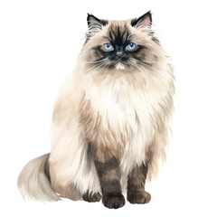 Beautiful Himalayan Cat Illustration with Blue Eyes and Long Fur, Adorable Pet Art