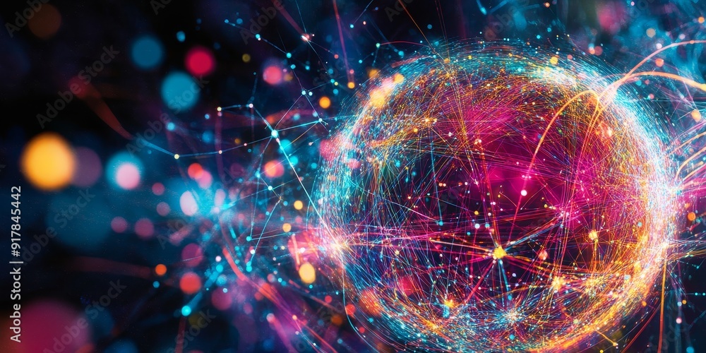 Poster concept art of a globe enveloped in a network of vibrant, interlinked lines, showcasing the seamless