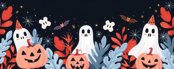 Obraz premium Spooky birthday banner, Halloween decorations, flat design illustration