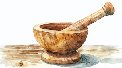 Mortar and pestle,Clipart, watercolor illustration, Perfect for nursery art The style is hand  drawn, white background