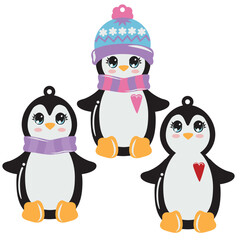 Cute penguin Christmas ornament vector cartoon illustration