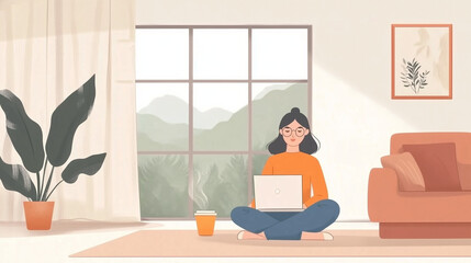 Fototapeta premium The photo illustration of work from home environment on the nature background 