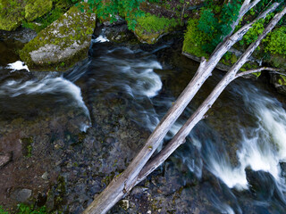 Cascades on the river in summer.
