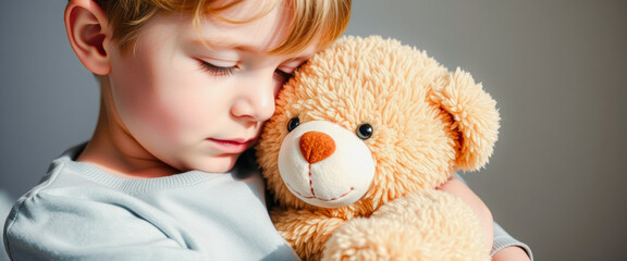 Little Boy Holding Teddy Bear