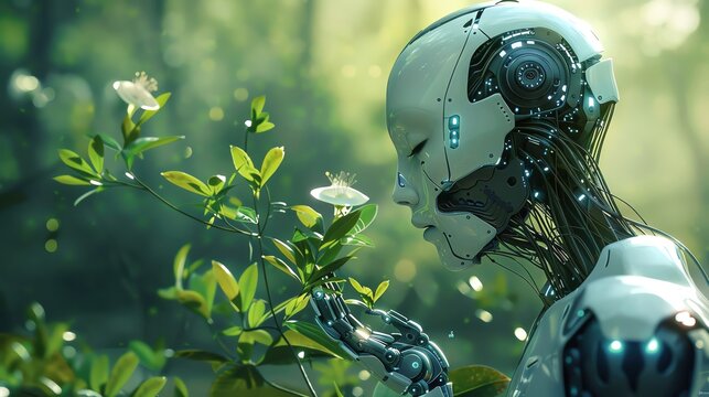 AI technology and nature, dynamic and clean,