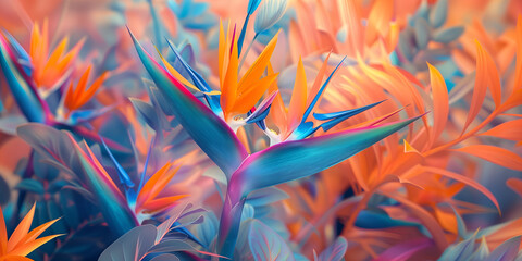 Strelitzia or Bird of Paradise flowers background