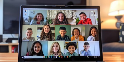 Students engaged in a virtual exchange program from an international school, connecting with peers from different countries and sharing cultural experiences