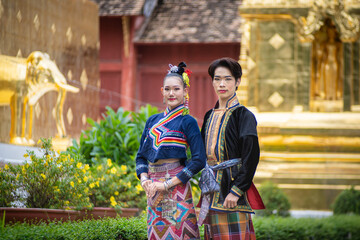 Ancient Thai traditional dress performance in the form of preserving dress culture of the Tai,...