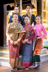 Ancient Thai traditional dress performance in the form of preserving dress culture of the Tai,...