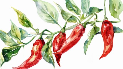 Shishito (Japanese pepper) clipart,Clipart, watercolor illustration, Perfect for nursery art The style is hand  drawn, white background