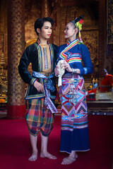 Ancient Thai traditional dress performance in the form of preserving dress culture of the Tai,...