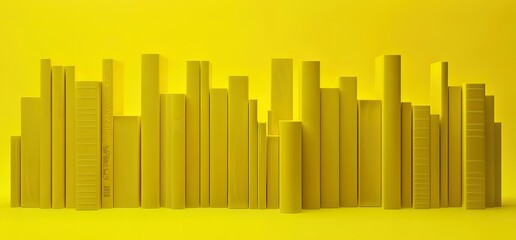 Obraz premium A row of yellow books standing upright on a yellow background.