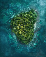 Aerial View of a Lush Tropical Island in a Turquoise Sea