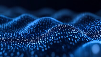 Abstract blue digital background with binary code.