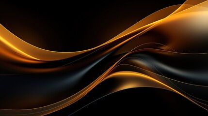 Abstract gold and black curved lines background.