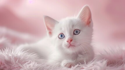 Captivating realistic photo of an adorable white baby kitten with a cute and lovely appearance