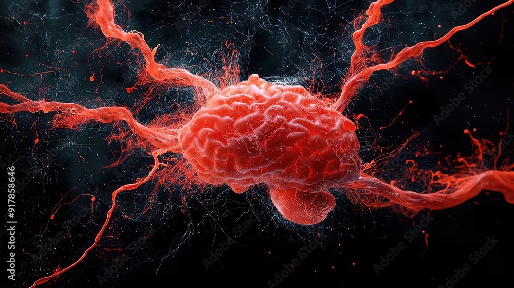 Poster digital brain map showcasing intricate pathways and data streams, vibrant connections, expansive fre
