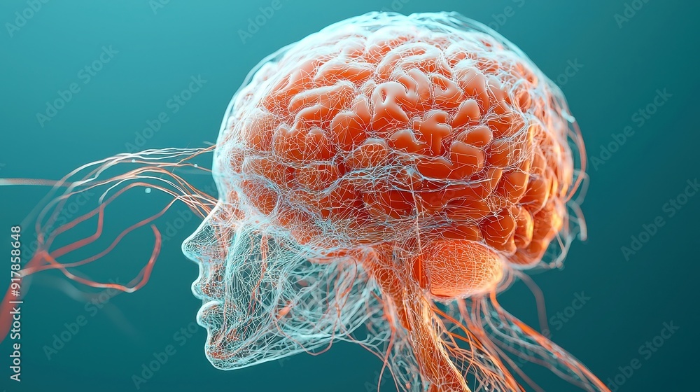 Poster digital brain map, intricate pathways and data streams, showcasing neural connections and cognitive 