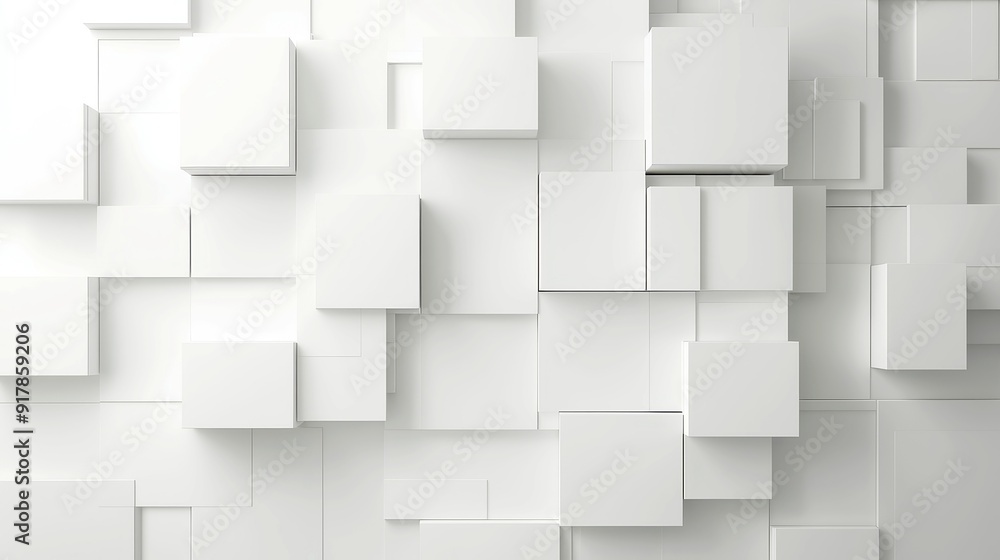 Poster abstract white canvas featuring a grid of dynamic squares, creating a minimalist composition that ev