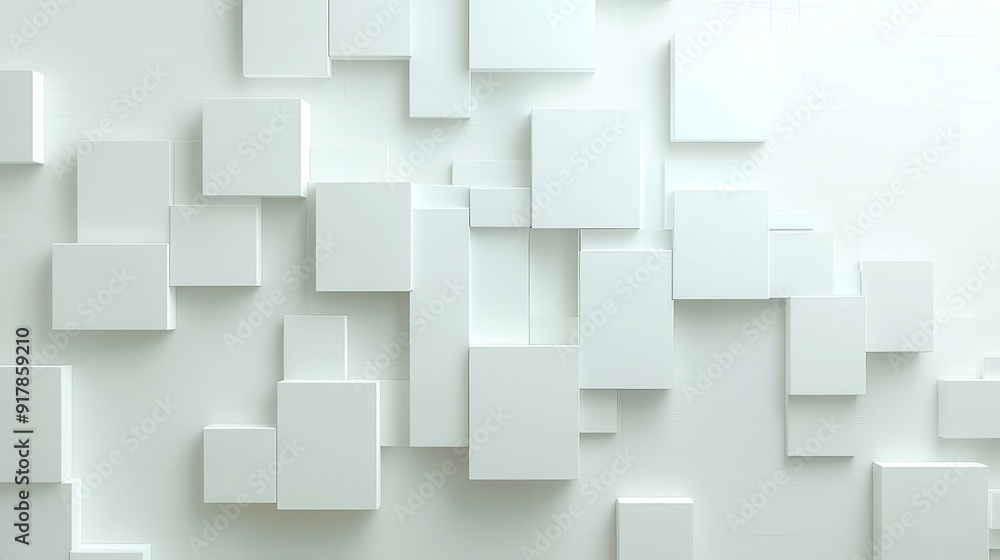 Poster abstract white backdrop featuring a grid of interspersed squares, creating a minimalistic yet dynami