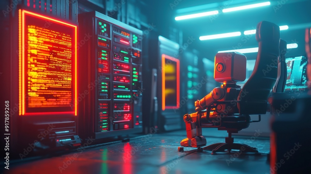 Poster ai cybersecurity solutions, a dynamic scene showcasing advanced ai tools aiding cybersecurity expert