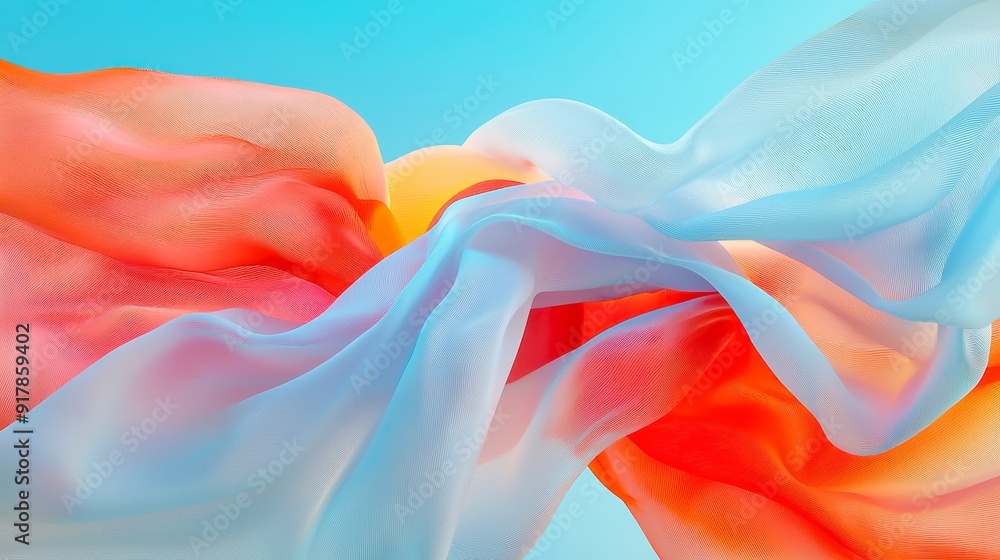 Poster colorful flowing fabric, an abstract composition showcasing vibrant tones and fluid shapes, designed