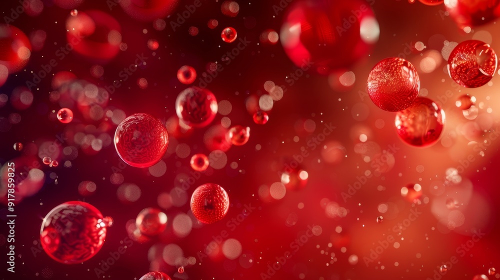 Wall mural c4d rendering featuring intricate red cells and bubbles illuminated softly in detailed composition