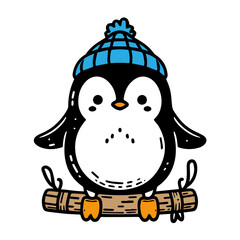 cute little baby penguin clipart in flat style.