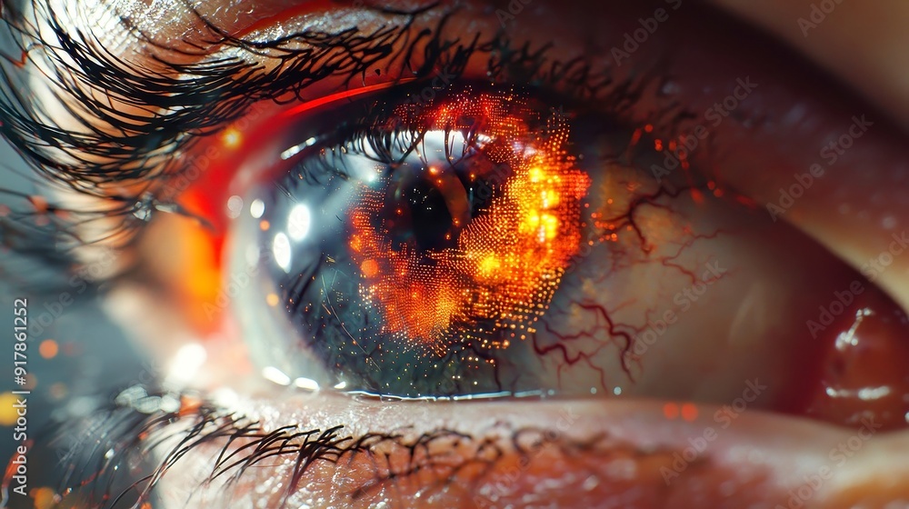 Poster futuristic digital eye unveiling complex data network and ai, showcasing advanced technology in a sl