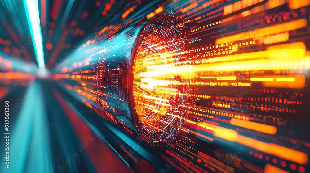 Poster futuristic digital landscape featuring vibrant data streams and luminous light, embodying rapid data