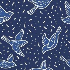 Fototapeta premium minimalist seamless pattern with dove, blue on white