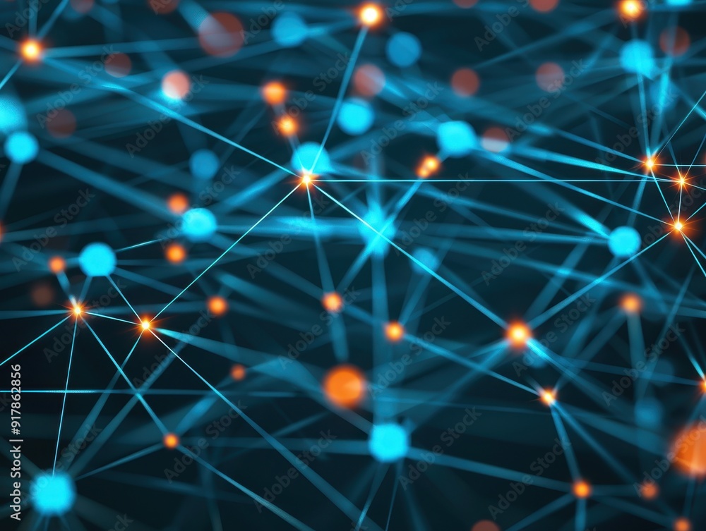 Poster abstract digital network with glowing connections and nodes showcasing technology and innovation in 