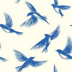 minimalist seamless pattern with dove, blue on white