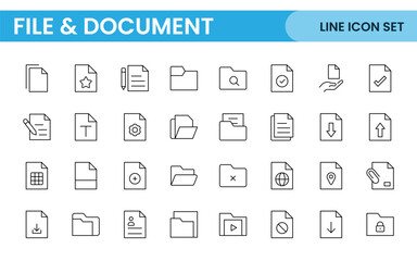 Document outline icons. Document icon set. Set of outline icons related to document, files, message, security. Linear icon collection.