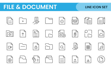 Document outline icons. Document icon set. Set of outline icons related to document, files, message, security. Linear icon collection.