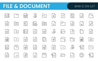 Document outline icons. Document icon set. Set of outline icons related to document, files, message, security. Linear icon collection.