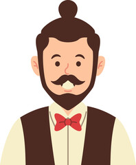 Man Business Character, Bearded Barberman with Bow Tie and Black Vest