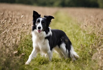 Fototapeta premium Border collie dog in a field with Sheep