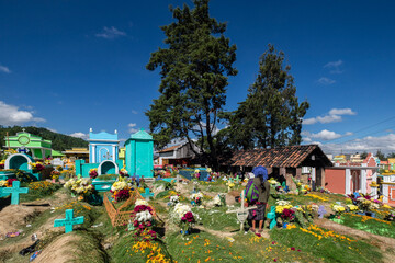 Freshly painted colorful graves, Day of the Dead celebration at the General Cemetery, Santo Tomas...