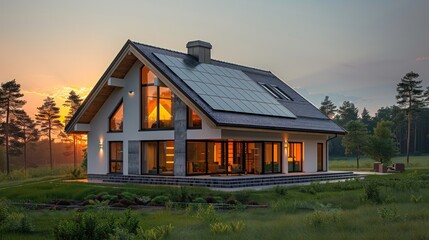 Obraz premium Modern Eco-Friendly Home with Solar Panels.