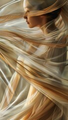 Eastern beauty in modern art dance with fluid motion blur and soft scarf in realistic close up photo