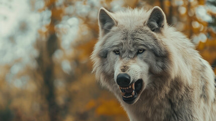 Obraz premium Evil scary white wolf in the forest