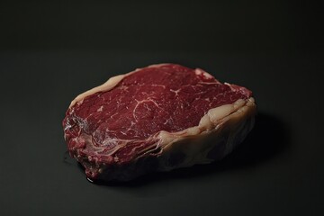 Raw ribeye steak lying on dark background ready to be cooked