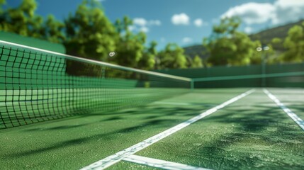 Fototapeta premium Immaculate tennis court showcasing pristine quality and neatness in realistic photo