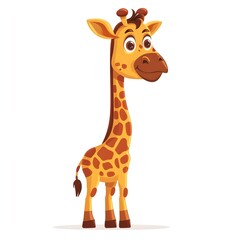 Obraz premium Cheerful Cartoon Giraffe with Detailed Spots and Long Neck on White Background