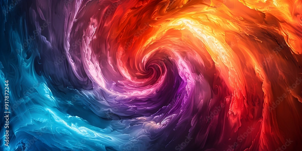 Poster colorful and dynamic spiral energy vortex depicting movement and depth in an abstract digital artwor