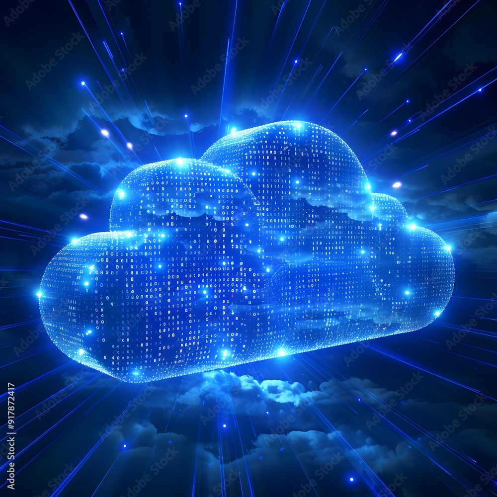 Poster luminous digital cloud representing cloud computing and data storage connectivity